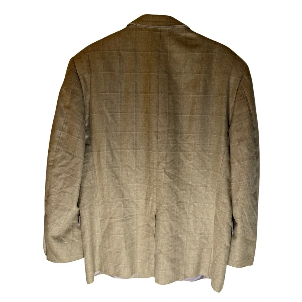 Hickey Freeman Madison Blazer Mens 42 Short Tan Wool Silk Linen Windowpane Coat